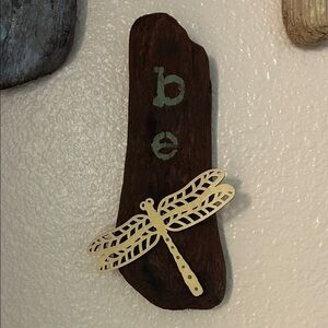 Rustic Brown Driftwood Wall Decor with Cream Dragonfly